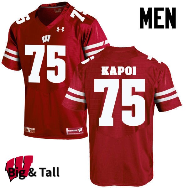 Wisconsin Badgers Men's #75 Micha Kapoi NCAA Under Armour Authentic Red Big & Tall College Stitched Football Jersey AN40J80GK
